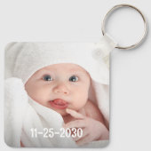 可愛いベビーパーソナライズされた写真名&誕生日 キーホルダー (裏面)