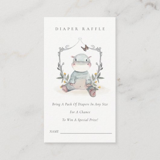 可愛いベビーヒッポ葉おむつラッフルベビーシャワー エンクロージャーカード (正面)