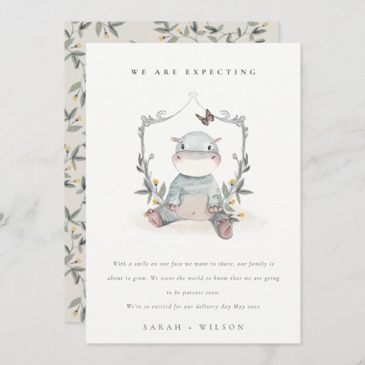 可愛いベビーヒッポ葉バルーンベビー発表 サンキューカード (正面/裏面)