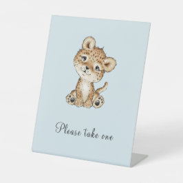 可愛いベビーヒョウお願い1台座看板 台座サイン