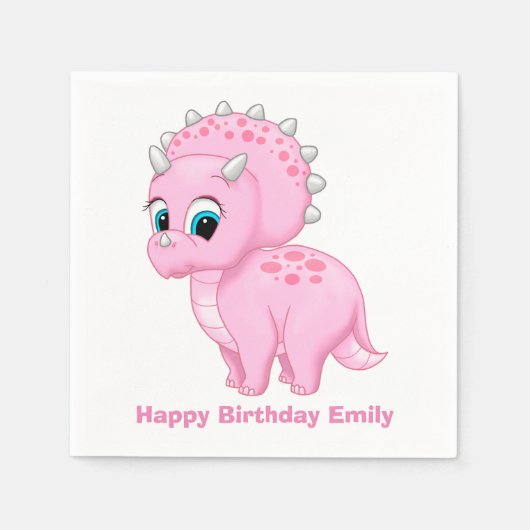 可愛いベビーピンクトリケラトプス恐竜 スタンダードカクテルナプキン (正面)