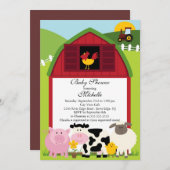 可愛いベビーファームアニマルズベビーシャワー招待状 招待状 (正面/裏面)