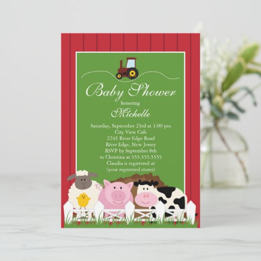 可愛いベビーファームアニマルズベビーシャワー招待状 招待状 (スタンド正面)