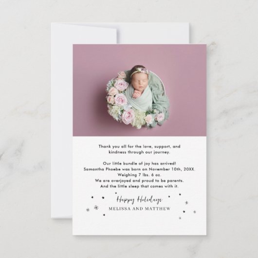 可愛いベビーフォトクリスマス誕生発表カード (裏面)