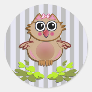 可愛いベビーフクロウ初飛行シール ラウンドシール