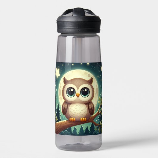 可愛いベビーフクロウ夜の月 ウォーターボトル (正面)