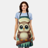 可愛いベビーフクロウ夜の月 エプロン (着用した状態)