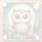 可愛いベビーフクロウ夜の月 ガラスコースター (裏面)