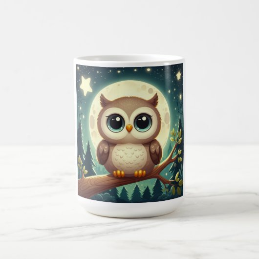 可愛いベビーフクロウ夜の月 コーヒーマグカップ (中央)