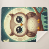 可愛いベビーフクロウ夜の月 シェルパブランケット (正面(横))