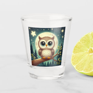 可愛いベビーフクロウ夜の月 ショットグラス