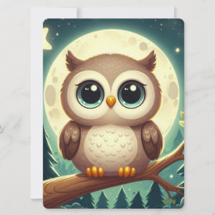 可愛いベビーフクロウ夜の月 シーズンカード