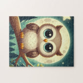 可愛いベビーフクロウ夜の月 ジグソーパズル (横)
