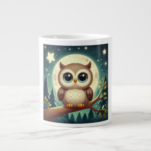 可愛いベビーフクロウ夜の月 ジャンボコーヒーマグカップ