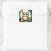 可愛いベビーフクロウ夜の月 スクエアシール (バッグ)