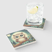 可愛いベビーフクロウ夜の月 ストーンコースター (横)