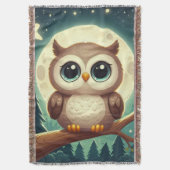 可愛いベビーフクロウ夜の月 スローブランケット (正面縦)