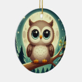 可愛いベビーフクロウ夜の月 セラミックオーナメント (右)