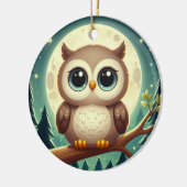 可愛いベビーフクロウ夜の月 セラミックオーナメント (左)