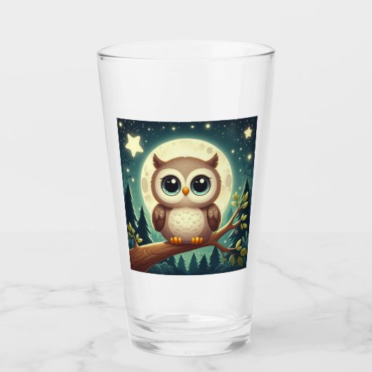 可愛いベビーフクロウ夜の月 タンブラーグラス (正面)