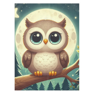 可愛いベビーフクロウ夜の月 テーブルクロス