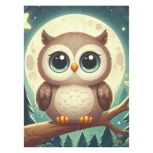 可愛いベビーフクロウ夜の月 テーブルクロス (正面)