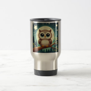 可愛いベビーフクロウ夜の月 トラベルマグ