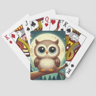 可愛いベビーフクロウ夜の月 トランプ