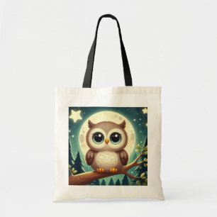 可愛いベビーフクロウ夜の月 トートバッグ