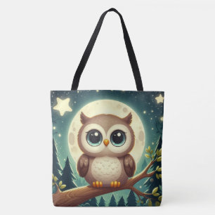 可愛いベビーフクロウ夜の月 トートバッグ