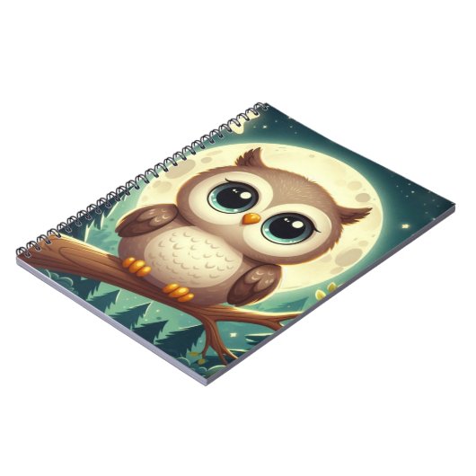 可愛いベビーフクロウ夜の月 ノートブック (左側)