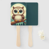 可愛いベビーフクロウ夜の月 ハンドファン (正面&裏面)