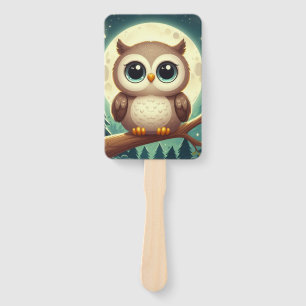 可愛いベビーフクロウ夜の月 ハンドファン