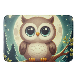 可愛いベビーフクロウ夜の月 バスマット