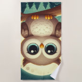 可愛いベビーフクロウ夜の月 ビーチタオル (正面)