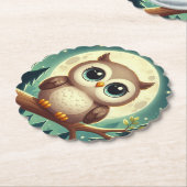 可愛いベビーフクロウ夜の月 ペーパーコースター (アングル)