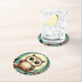 可愛いベビーフクロウ夜の月 ペーパーコースター (インサイチュ)