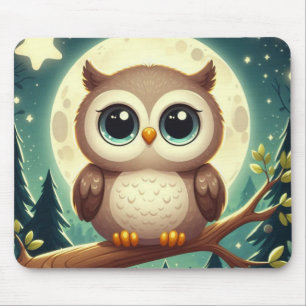 可愛いベビーフクロウ夜の月 マウスパッド