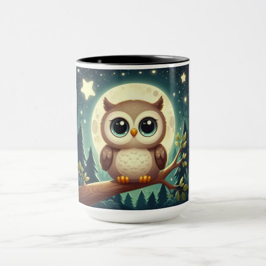 可愛いベビーフクロウ夜の月 マグカップ (中央)