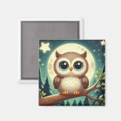 可愛いベビーフクロウ夜の月 マグネット (正面/裏面)