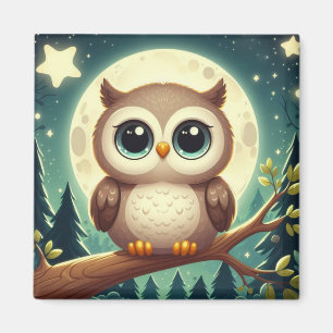 可愛いベビーフクロウ夜の月 マグネット