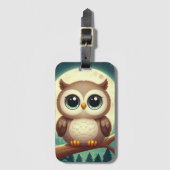 可愛いベビーフクロウ夜の月 ラゲッジタグ (正面縦)