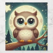 可愛いベビーフクロウ夜の月 ワインラベル (シングルラベル)