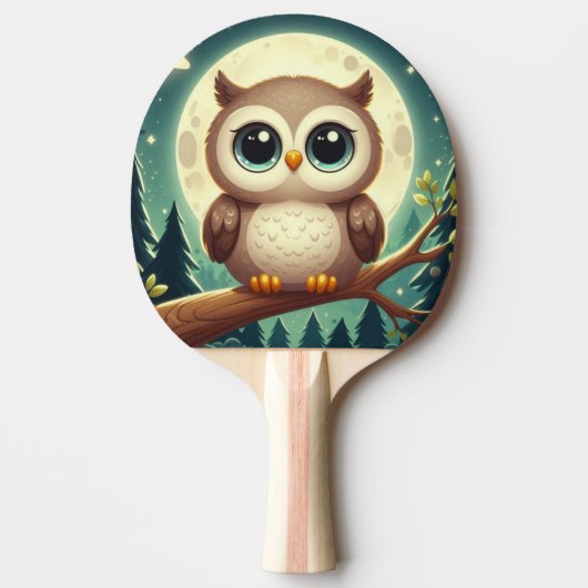 可愛いベビーフクロウ夜の月 卓球ラケット (正面)