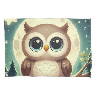 可愛いベビーフクロウ夜の月 枕カバー