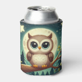 可愛いベビーフクロウ夜の月 缶クーラー (缶正面)