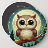 可愛いベビーフクロウ夜の月 缶バッジ (正面&裏面)
