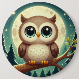可愛いベビーフクロウ夜の月 缶バッジ