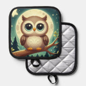 可愛いベビーフクロウ夜の月 鍋敷き (正面/裏面)