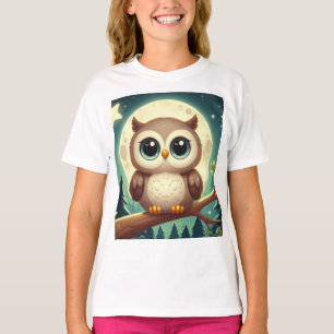 可愛いベビーフクロウ夜の月 Tシャツ